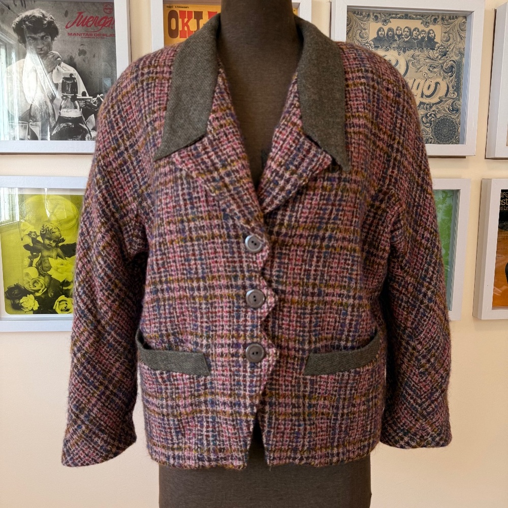 Vintage 80s Multi-Color Wool Tweed Boxy Jacket